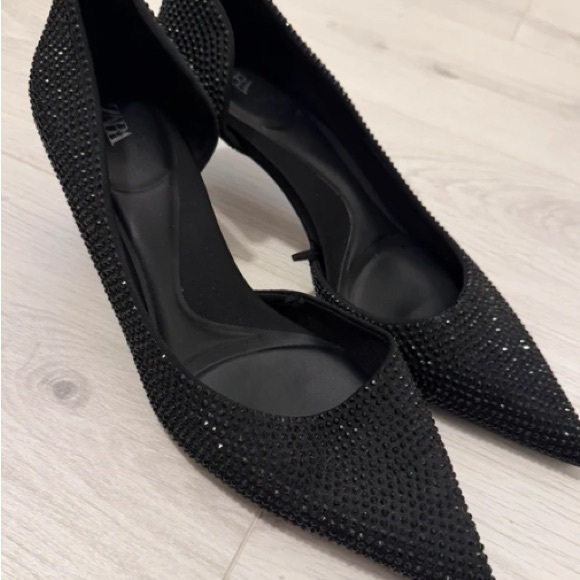 None Shoes - Elegant Black Rhinestone Heels